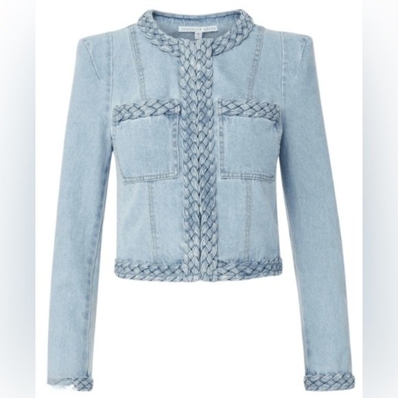 Veronica Beard Arrowe Glacier Blue Denim Jacket with Braided Trim Sz 00 - Picture 2 of 16